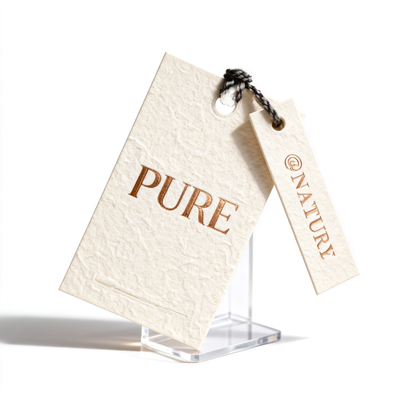 Made from double-sided art paper and 3mm cotton cord, these garment tags are ideal for use in garment bags and suitcases, and feature a digitally printed brand logo.