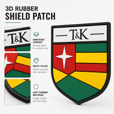 পোশাক এবং ব্যাগের জন্য Raised Logo এবং Eco-Friendly Screen Printing Label সহ কাস্টম 3D রাবার পিভিসি ব্যাজ